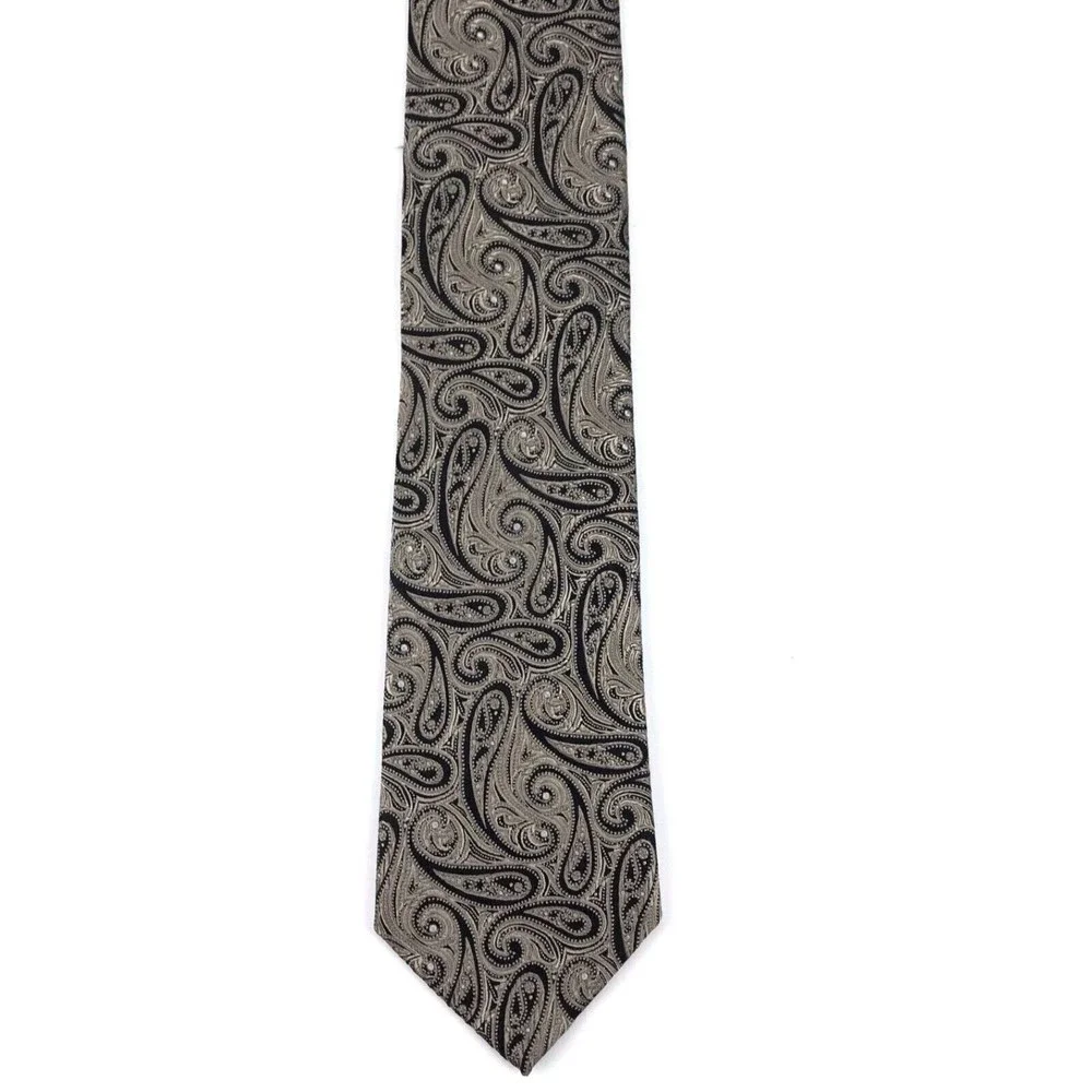 Chaps Ralph Lauren Men's Tie 100% Silk Light Brown Tan Black Paisley Necktie 58